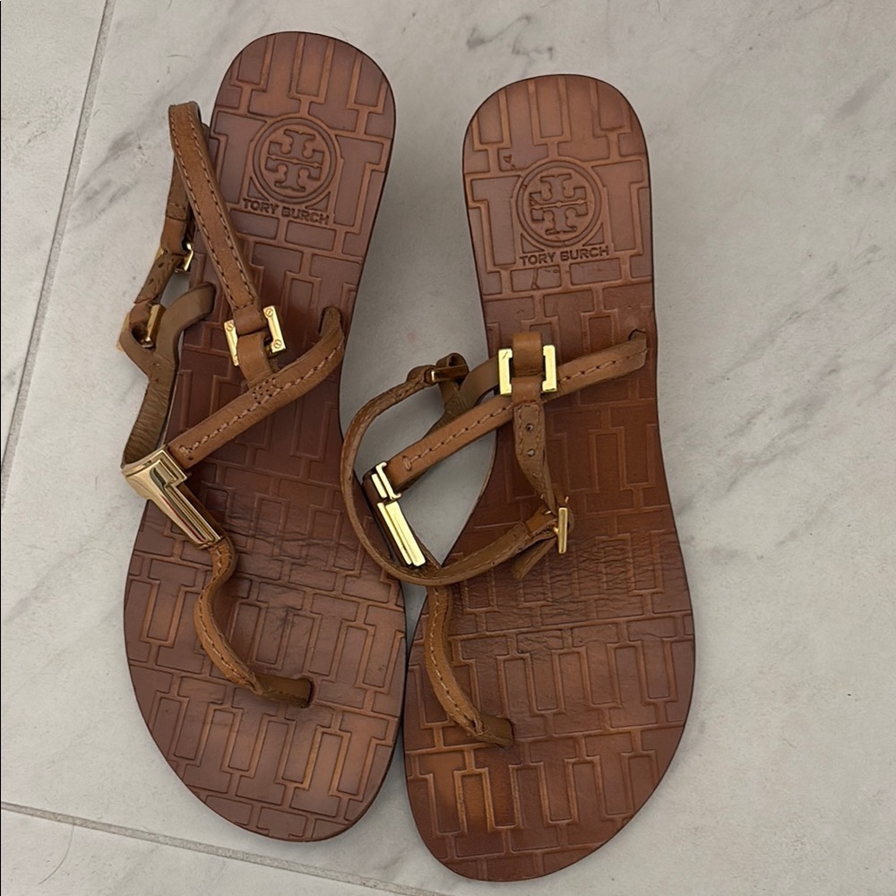 Tory Burch Tan Sandals with Gold Details